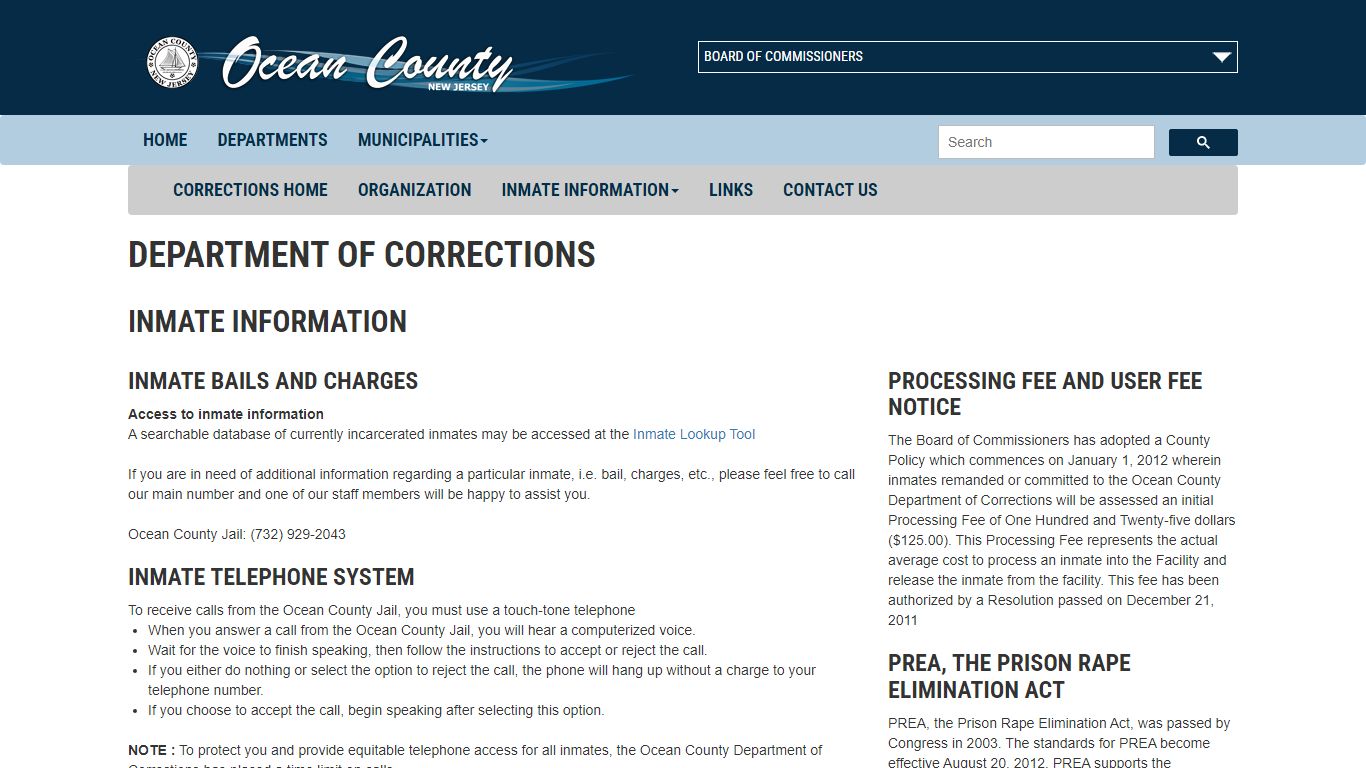 Inmate Information | Ocean County Government