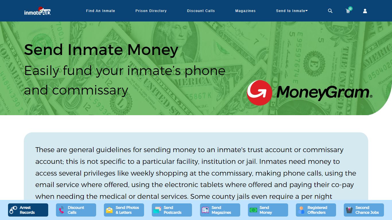 Send an Inmate Money for Commissary and Telephone Calls